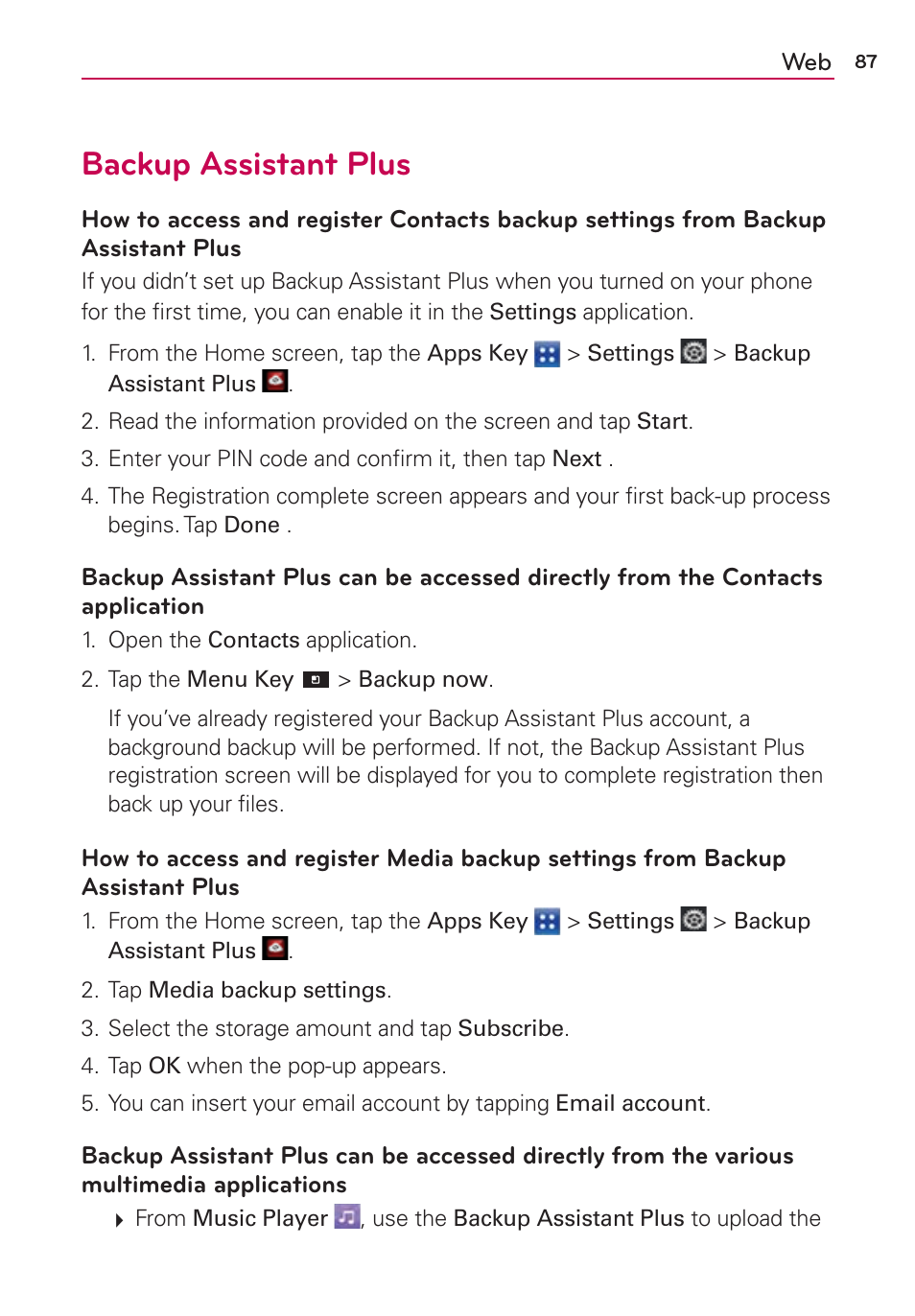 Backup assistant plus | LG VS840 User Manual | Page 89 / 222