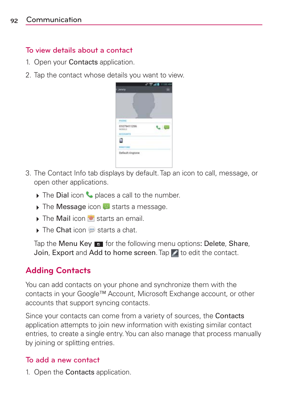 Adding contacts | LG VS840 User Manual | Page 94 / 222