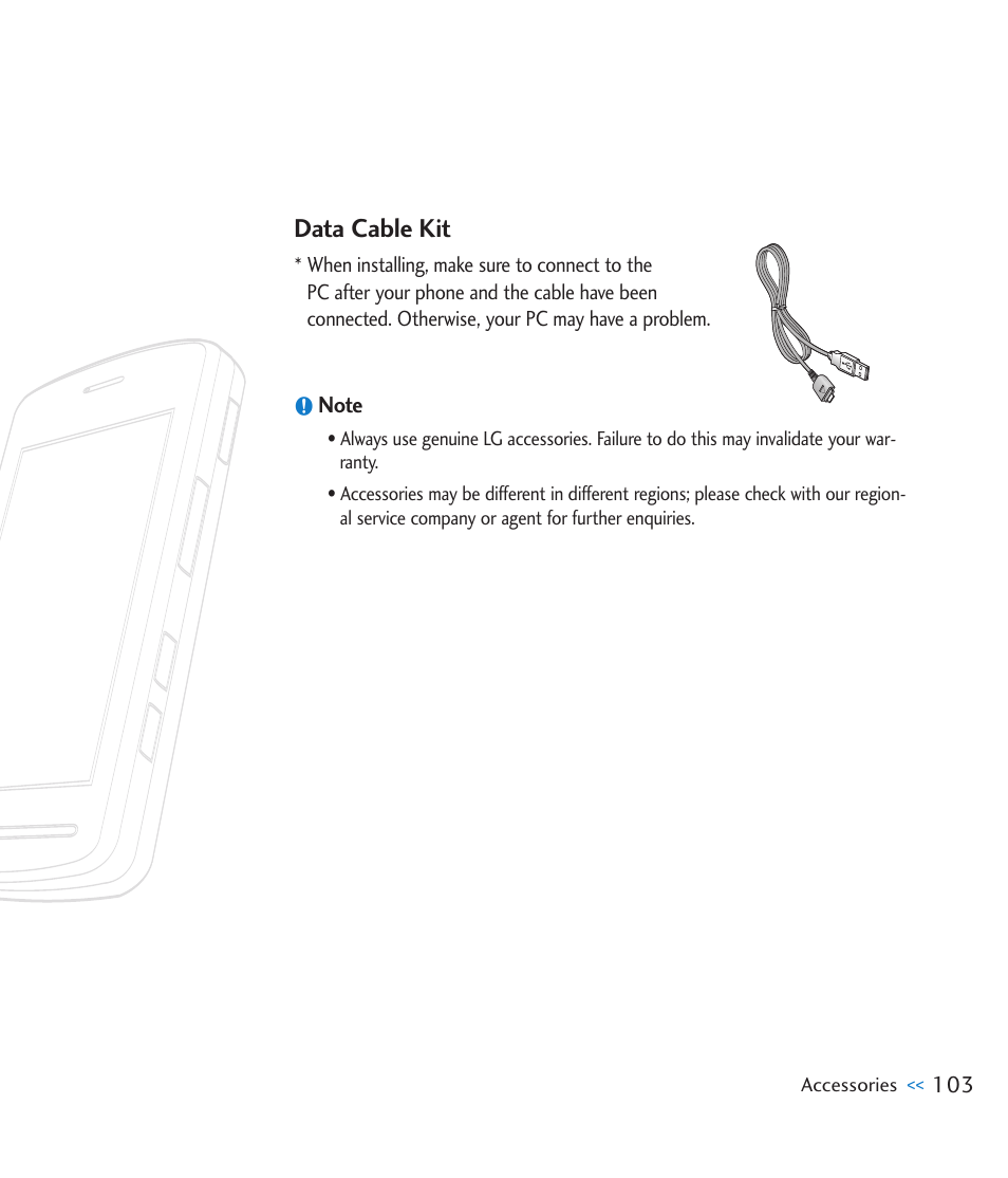 Data cable kit | LG CU915 User Manual | Page 107 / 136