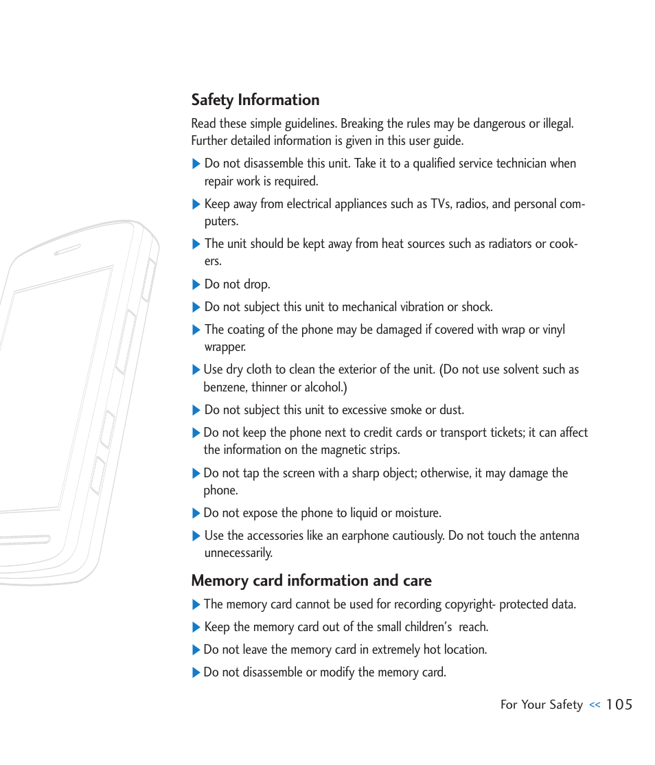 Safety information | LG CU915 User Manual | Page 109 / 136