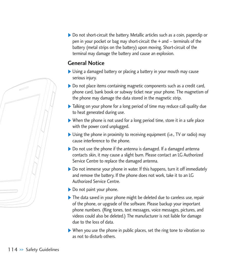 General notice | LG CU915 User Manual | Page 118 / 136