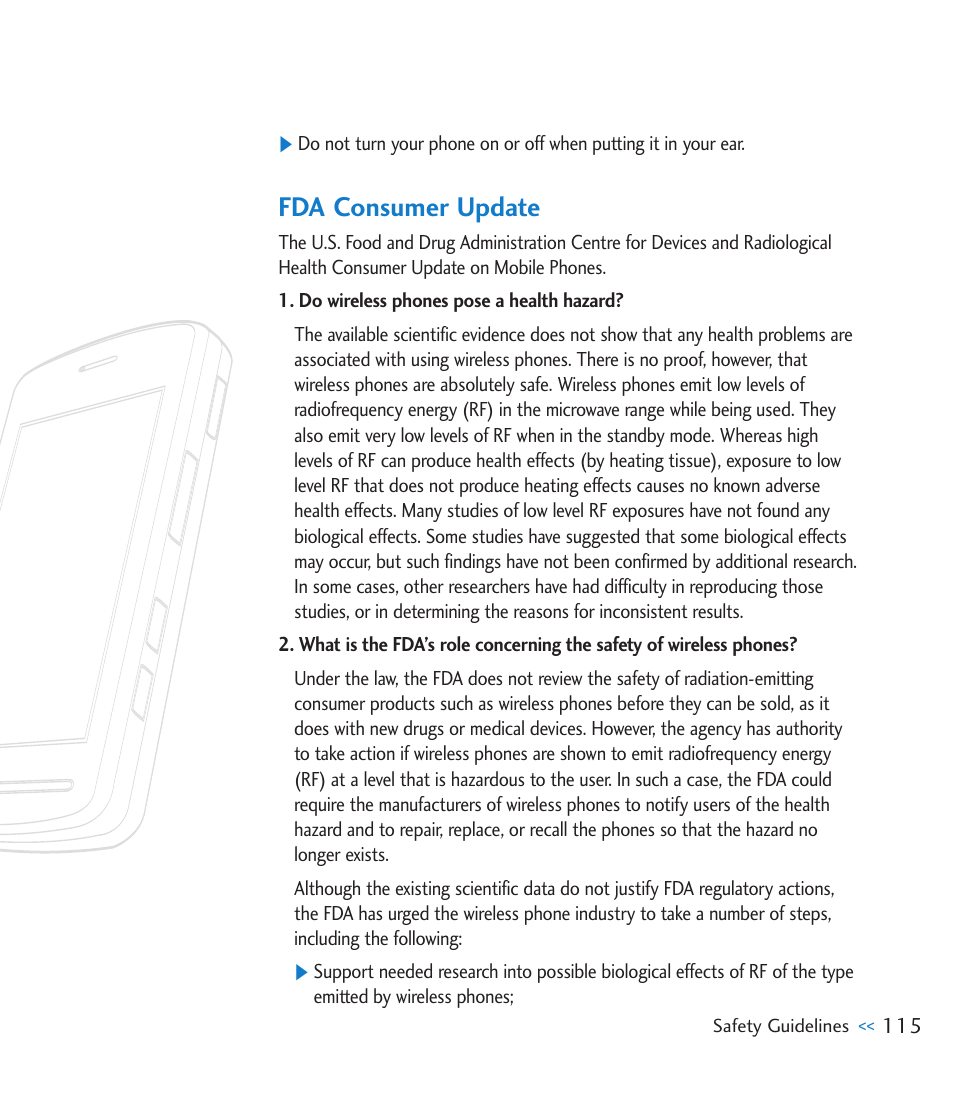 Fda consumer update | LG CU915 User Manual | Page 119 / 136