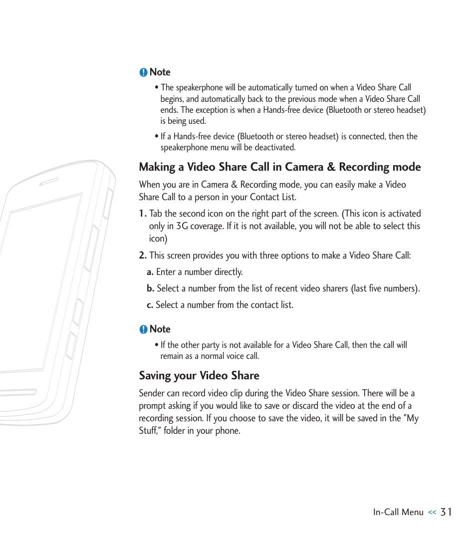 Saving your video share | LG CU915 User Manual | Page 35 / 136