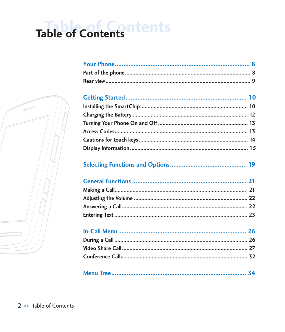 LG CU915 User Manual | Page 6 / 136