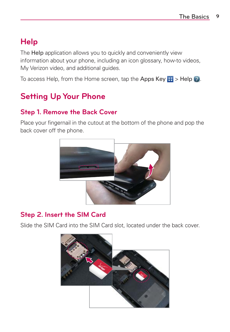 Help, Setting up your phone, Help setting up your phone | LG LGVS890 User Manual | Page 11 / 231