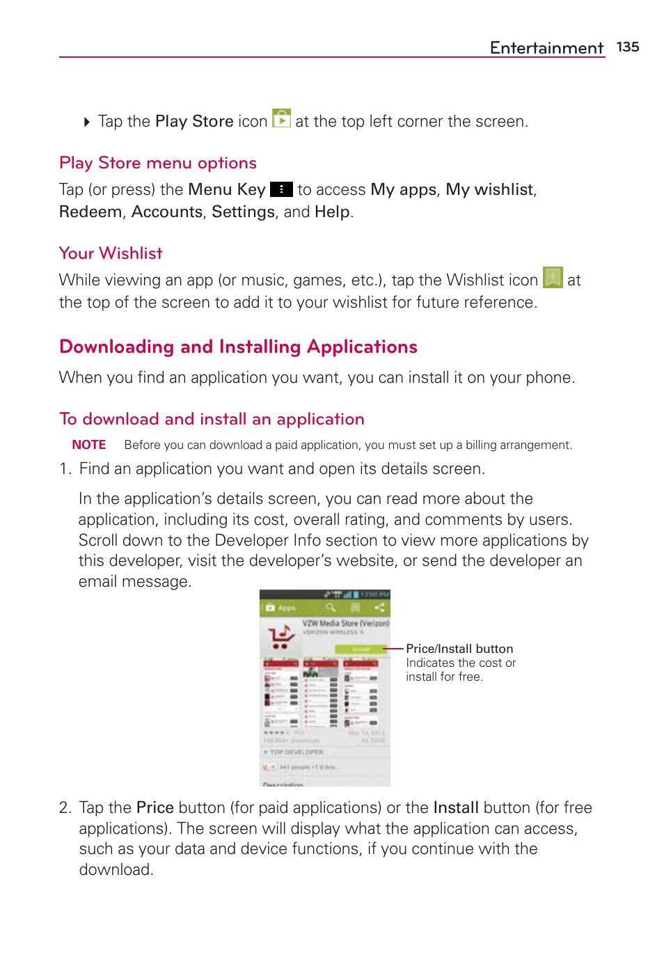 Downloading and installing applications | LG LGVS890 User Manual | Page 137 / 231