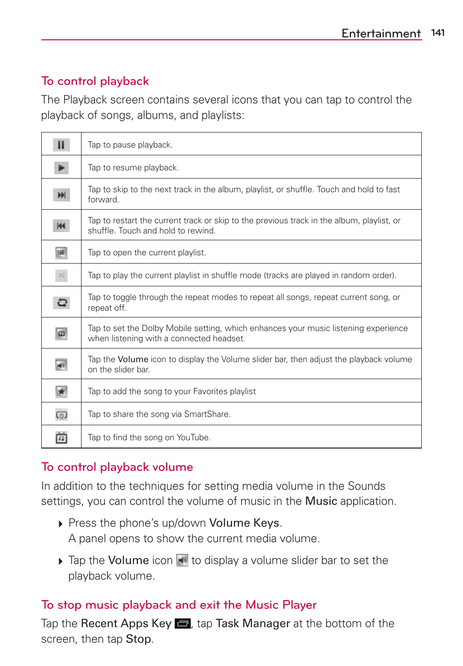 Entertainment to control playback | LG LGVS890 User Manual | Page 143 / 231