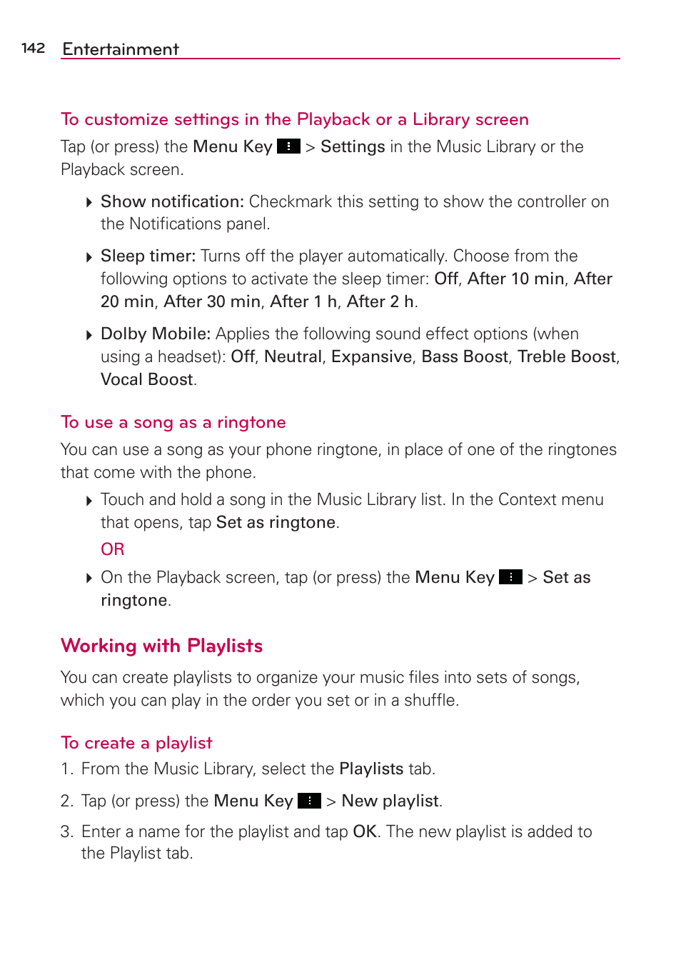 Working with playlists | LG LGVS890 User Manual | Page 144 / 231