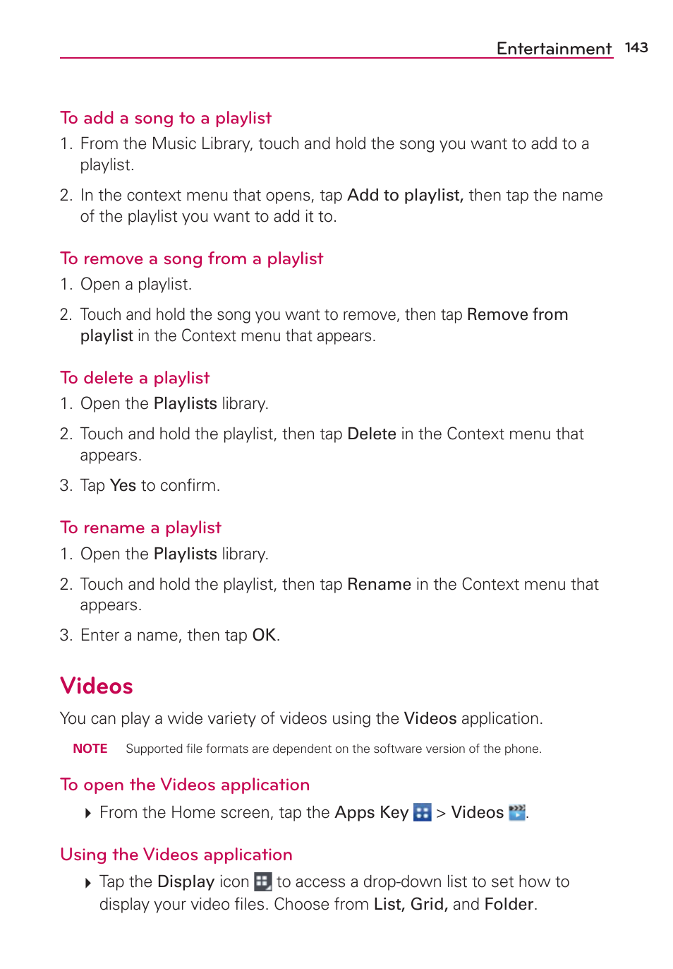 Videos | LG LGVS890 User Manual | Page 145 / 231