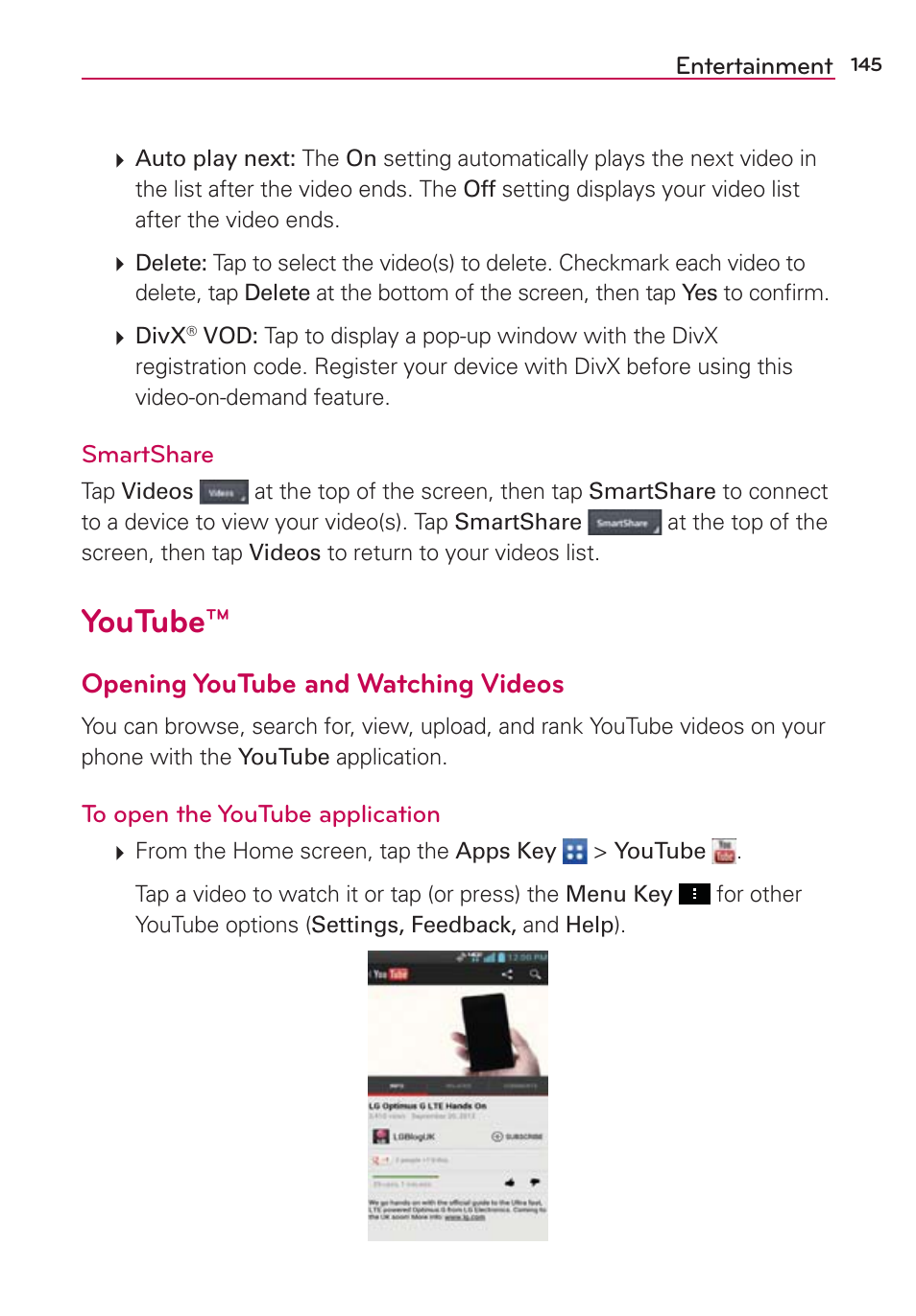 Youtube, Opening youtube and watching videos | LG LGVS890 User Manual | Page 147 / 231