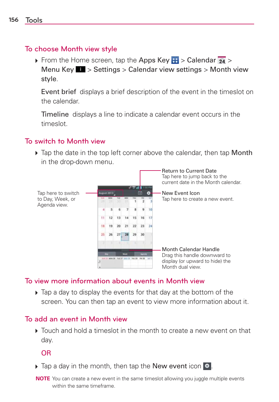 Tools to choose month view style | LG LGVS890 User Manual | Page 158 / 231