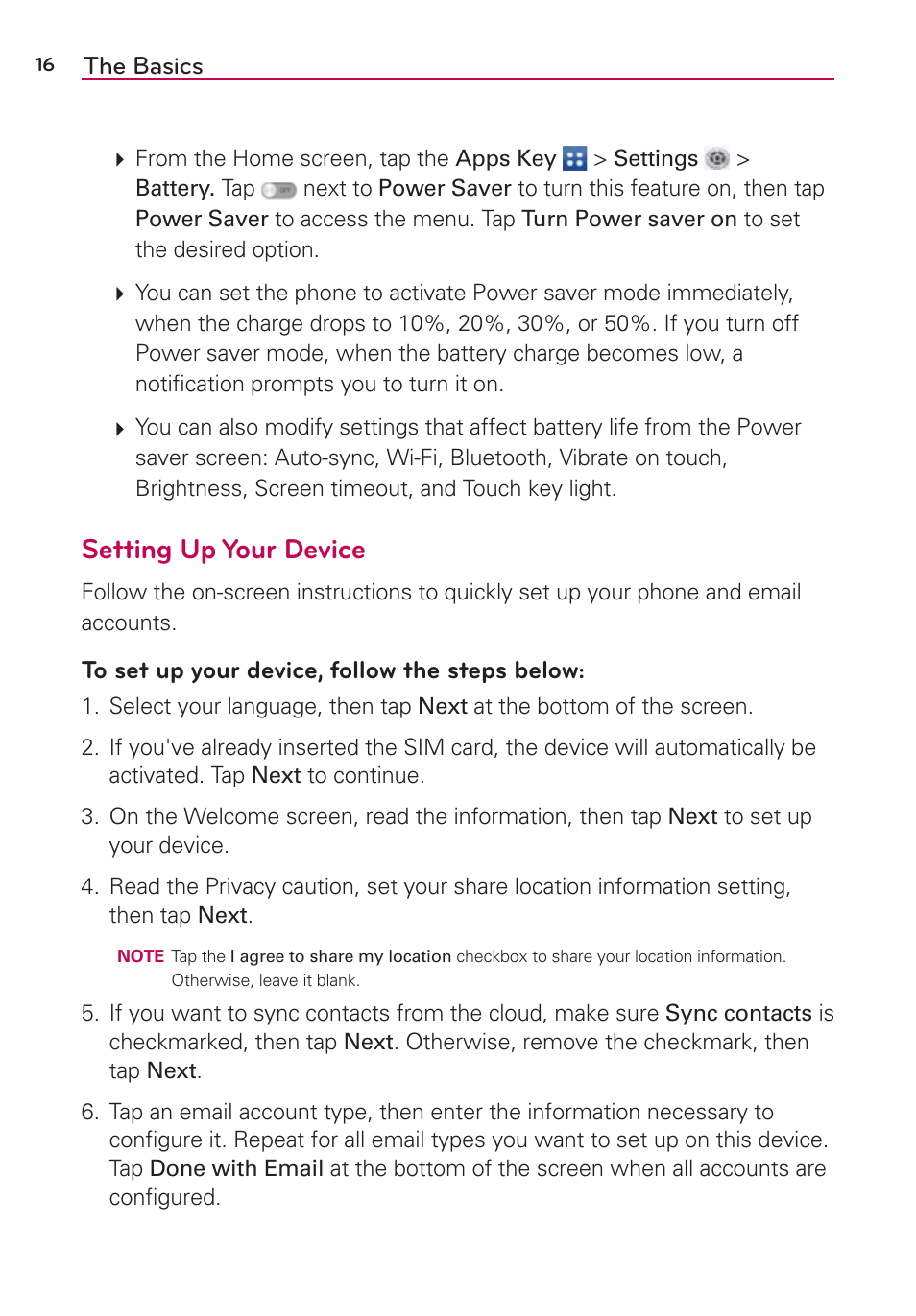 Setting up your device | LG LGVS890 User Manual | Page 18 / 231