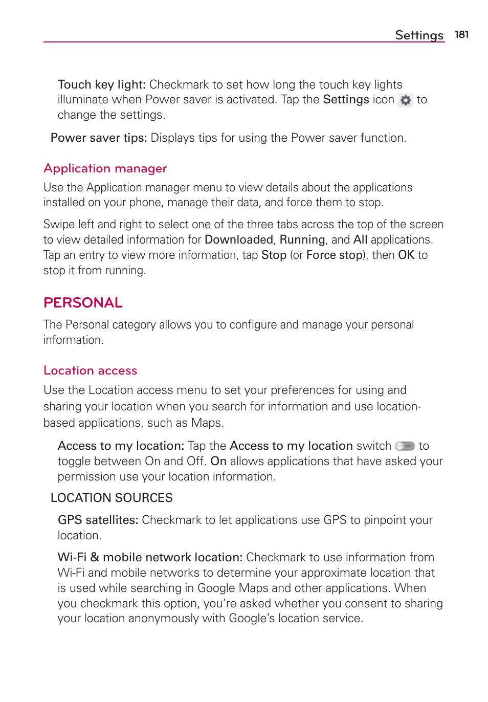 Personal | LG LGVS890 User Manual | Page 183 / 231