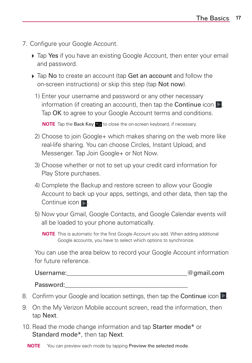 The basics | LG LGVS890 User Manual | Page 19 / 231