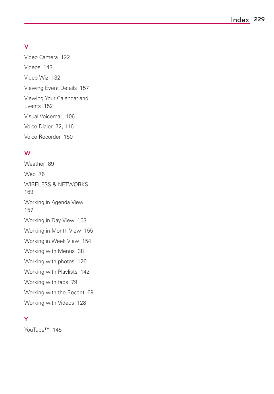 Index | LG LGVS890 User Manual | Page 231 / 231
