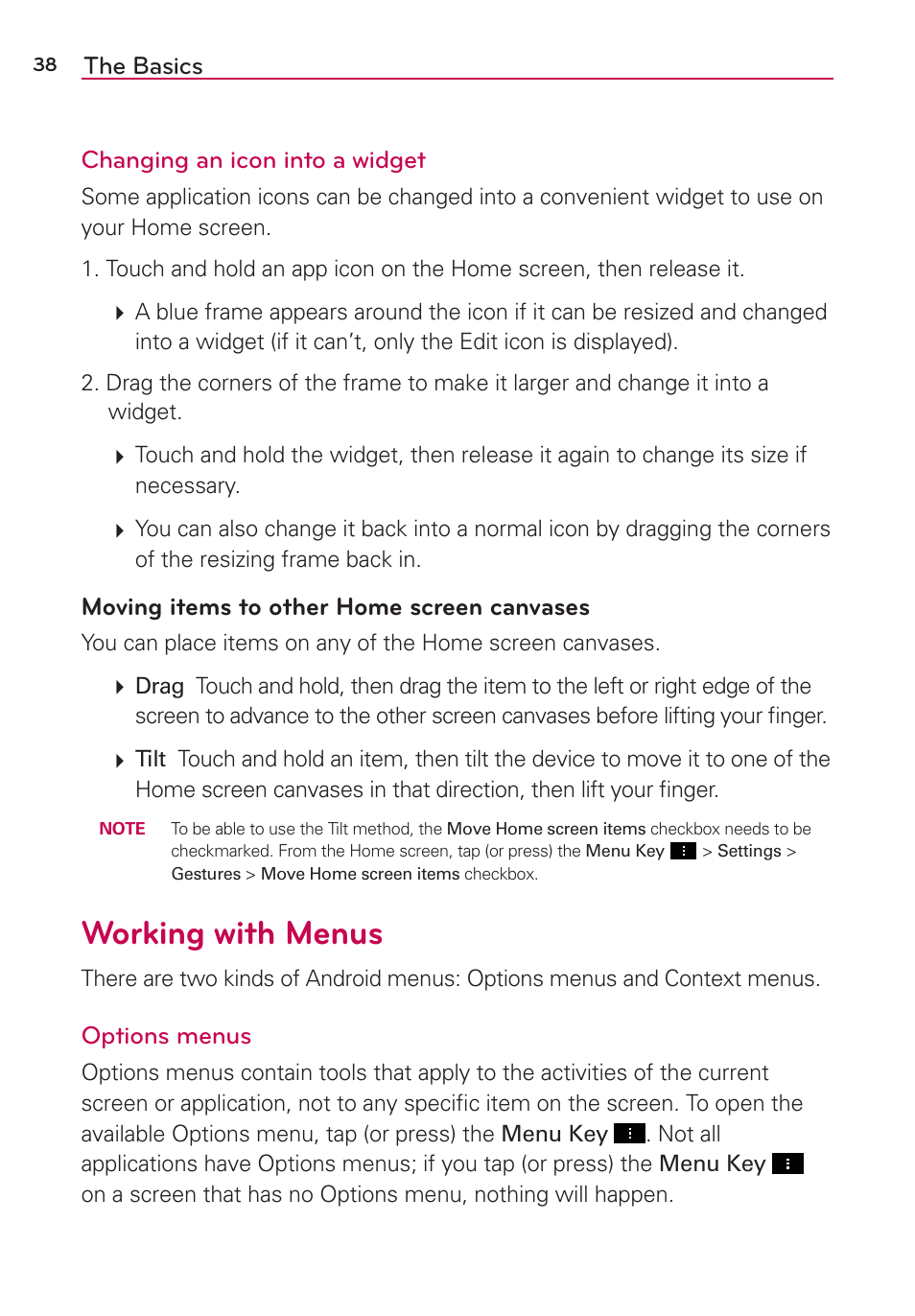 Working with menus | LG LGVS890 User Manual | Page 40 / 231
