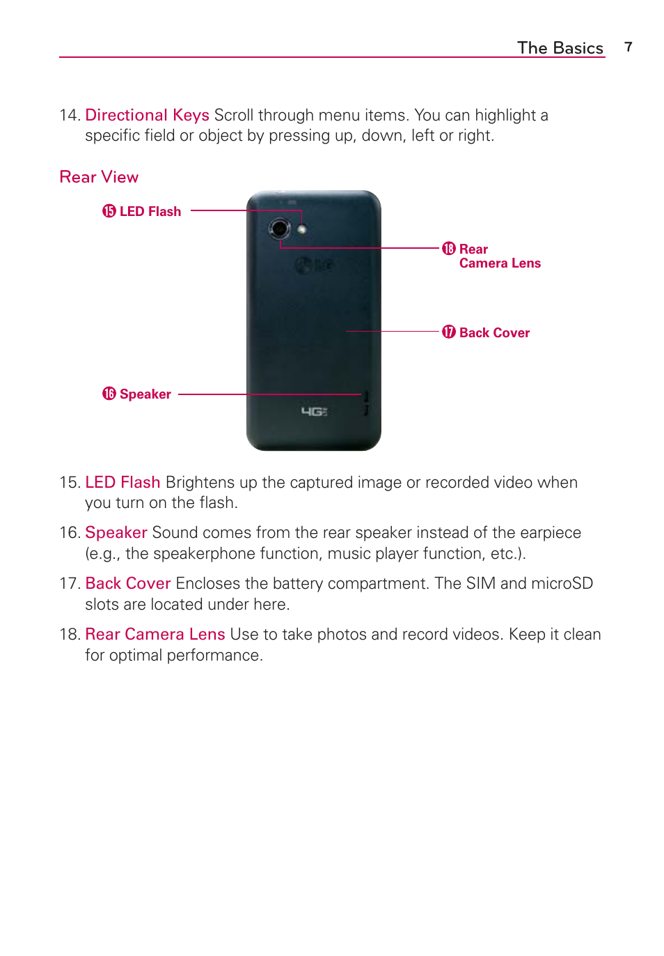 The basics, Rear view | LG LGVS890 User Manual | Page 9 / 231