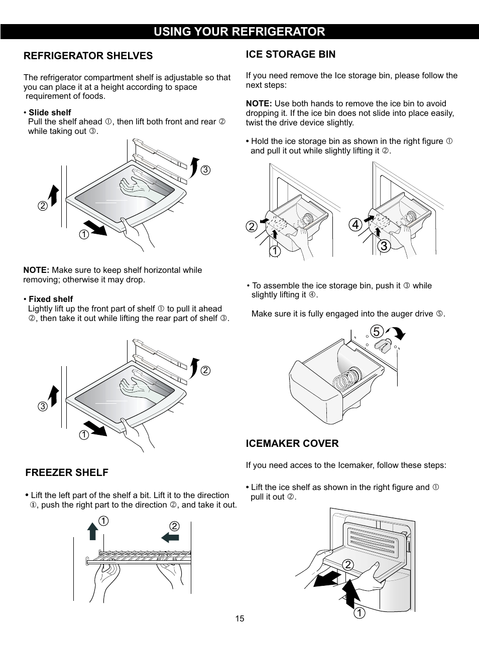 Using your refrigerator, Car e an d mai n t enance | LG LSC27910SB User Manual | Page 15 / 55