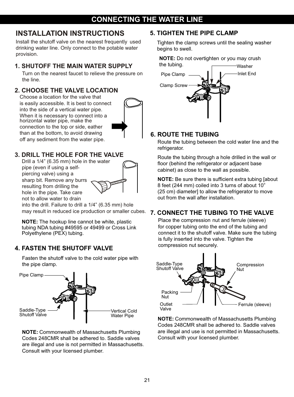 Connecting the water line, Installation instructions | LG LSC27910SB User Manual | Page 21 / 55