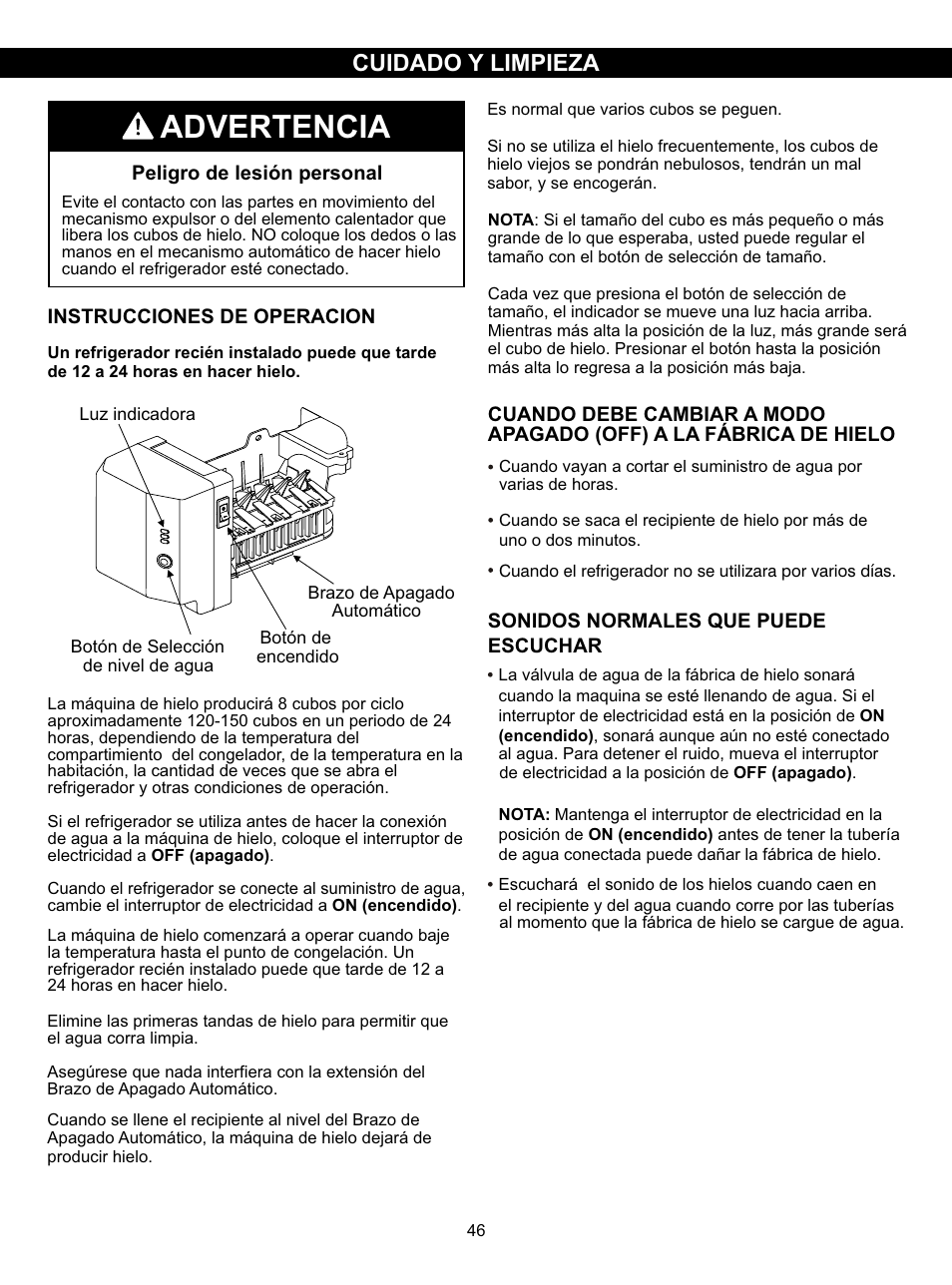 Advertencia, Refrigerator installation cuidado y limpieza | LG LSC27910SB User Manual | Page 45 / 55