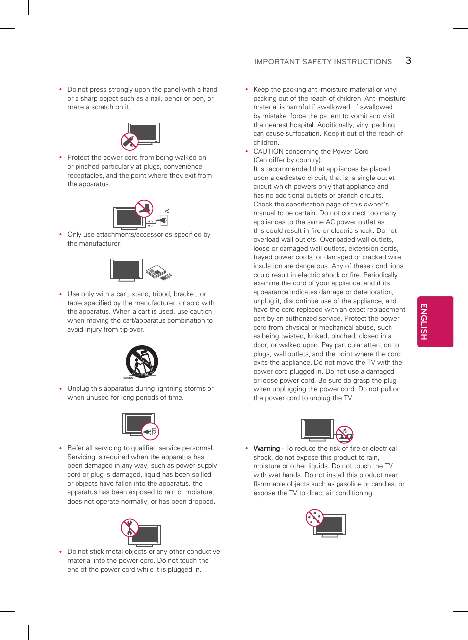 English, Important safety instructions | LG 32LB5800 User Manual | Page 3 / 24