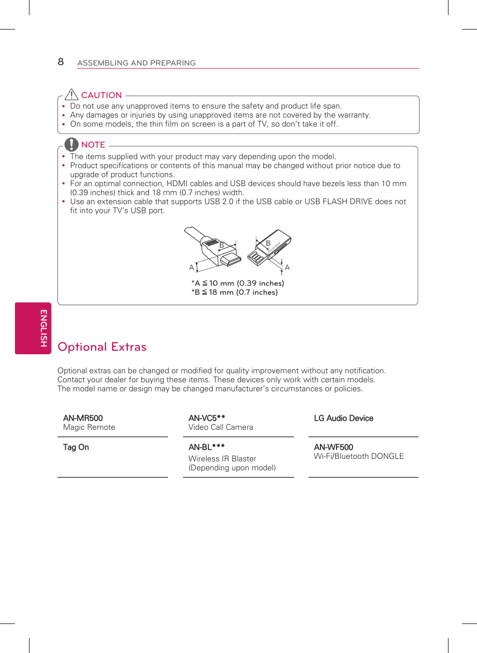 Optional extras | LG 32LB5800 User Manual | Page 8 / 24