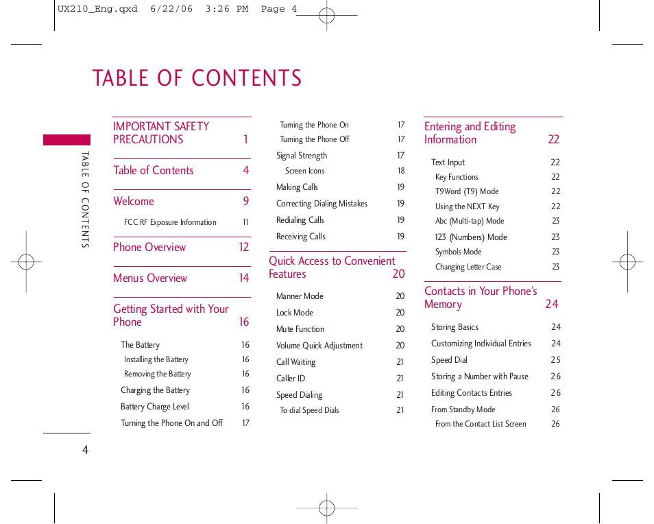 LG LGUX210 User Manual | Page 4 / 96