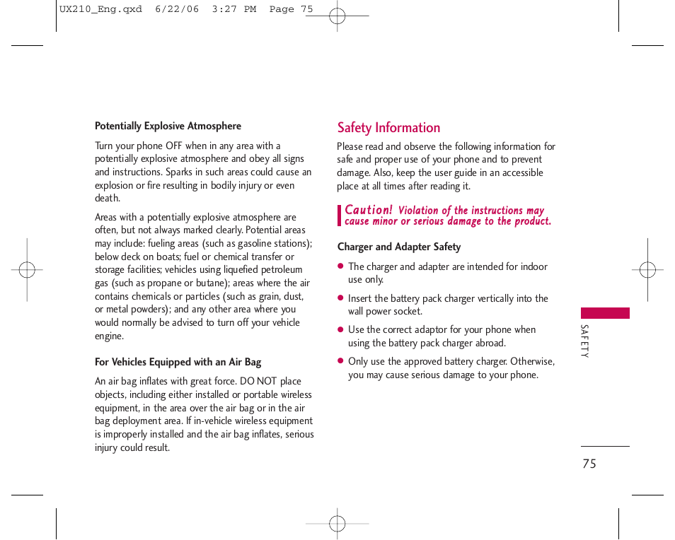 Safety information | LG LGUX210 User Manual | Page 75 / 96