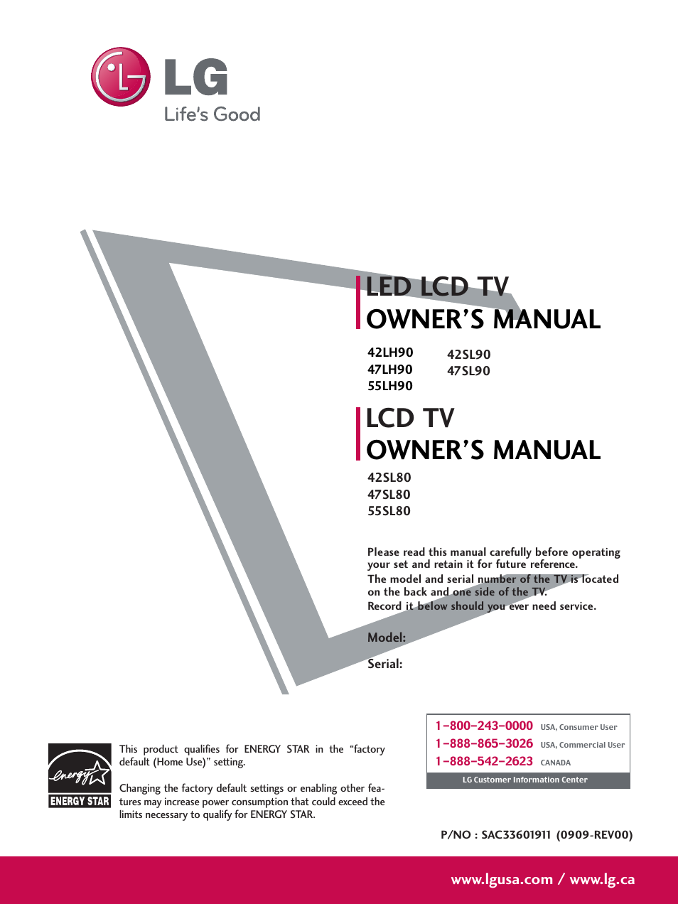 LG 42SL90 User Manual | 140 pages