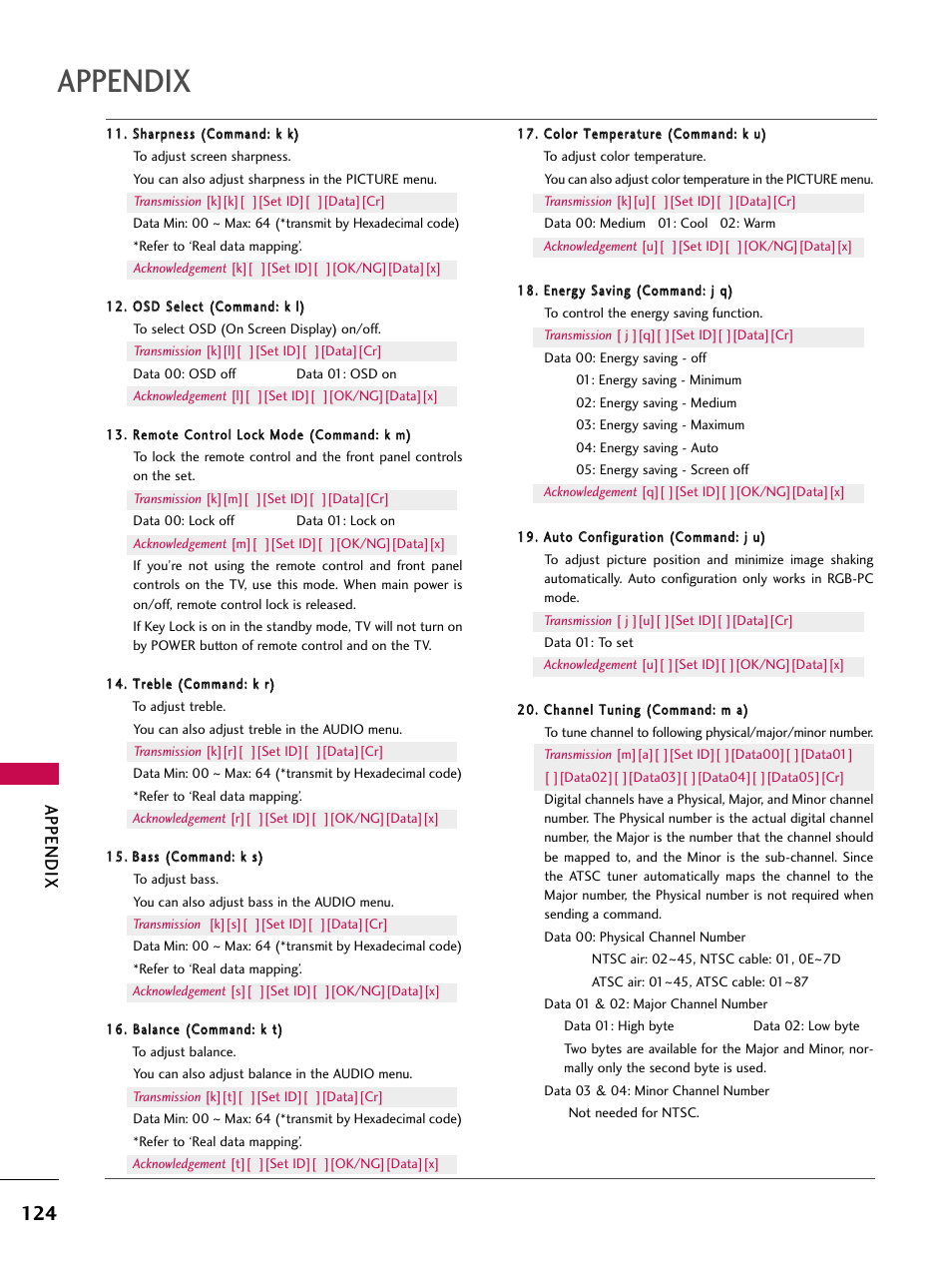 Appendix | LG 42SL90 User Manual | Page 124 / 140