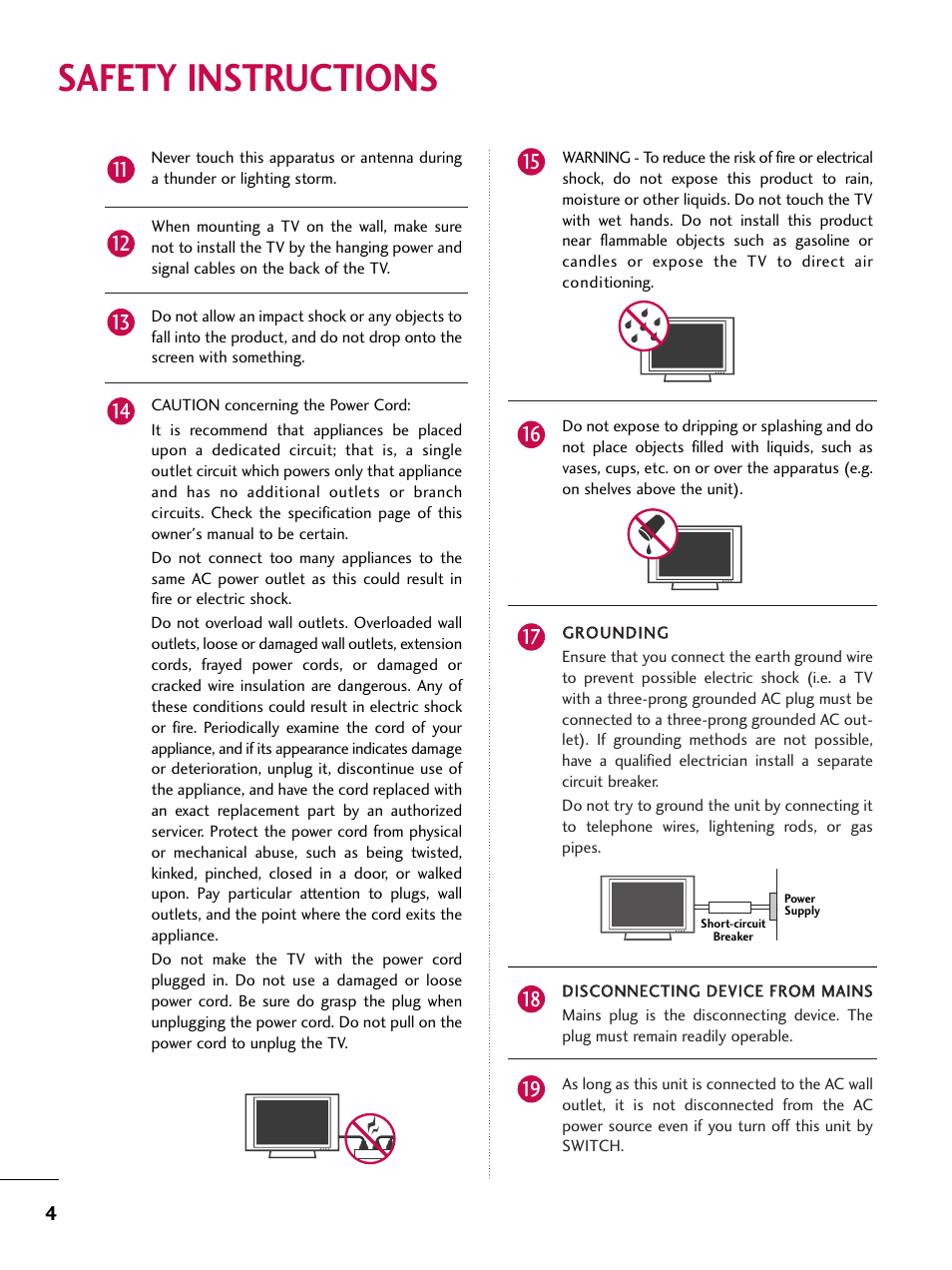 Safety instructions | LG 42SL90 User Manual | Page 4 / 140