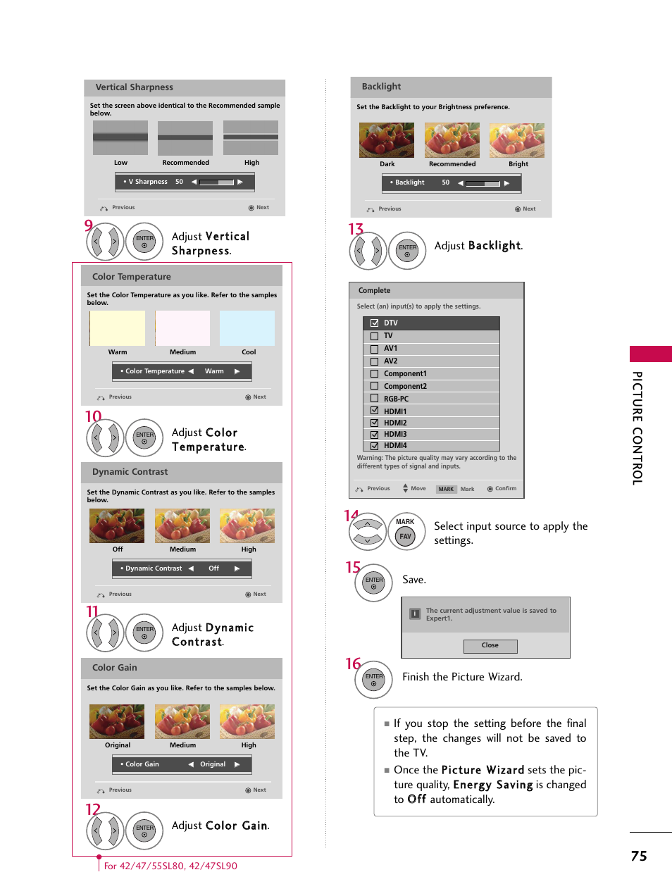 Picture contr ol | LG 42SL90 User Manual | Page 75 / 140