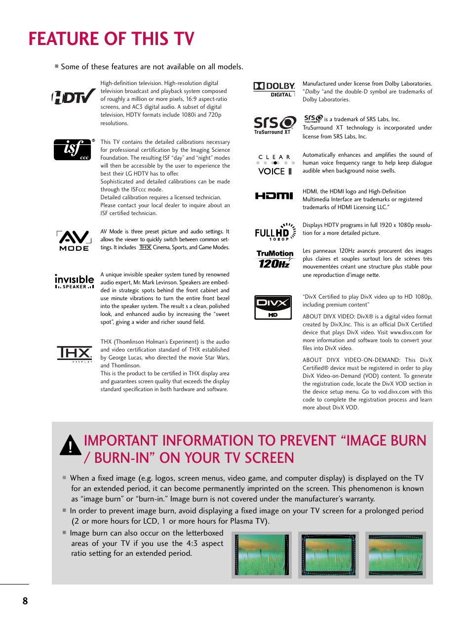 Feature of this tv | LG 42SL90 User Manual | Page 8 / 140