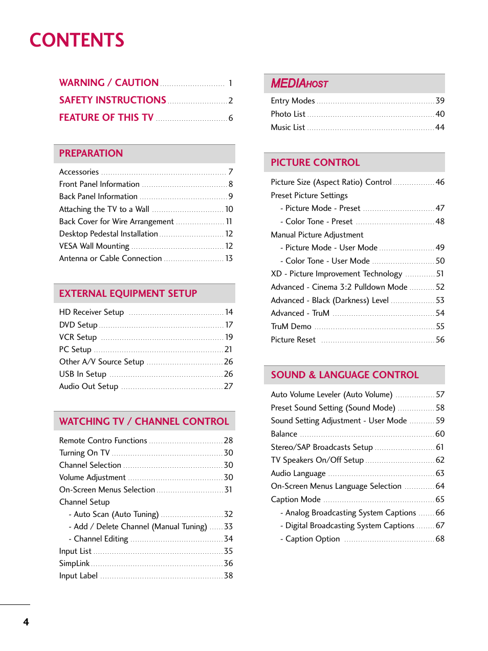 LG 52LBX User Manual | Page 6 / 102