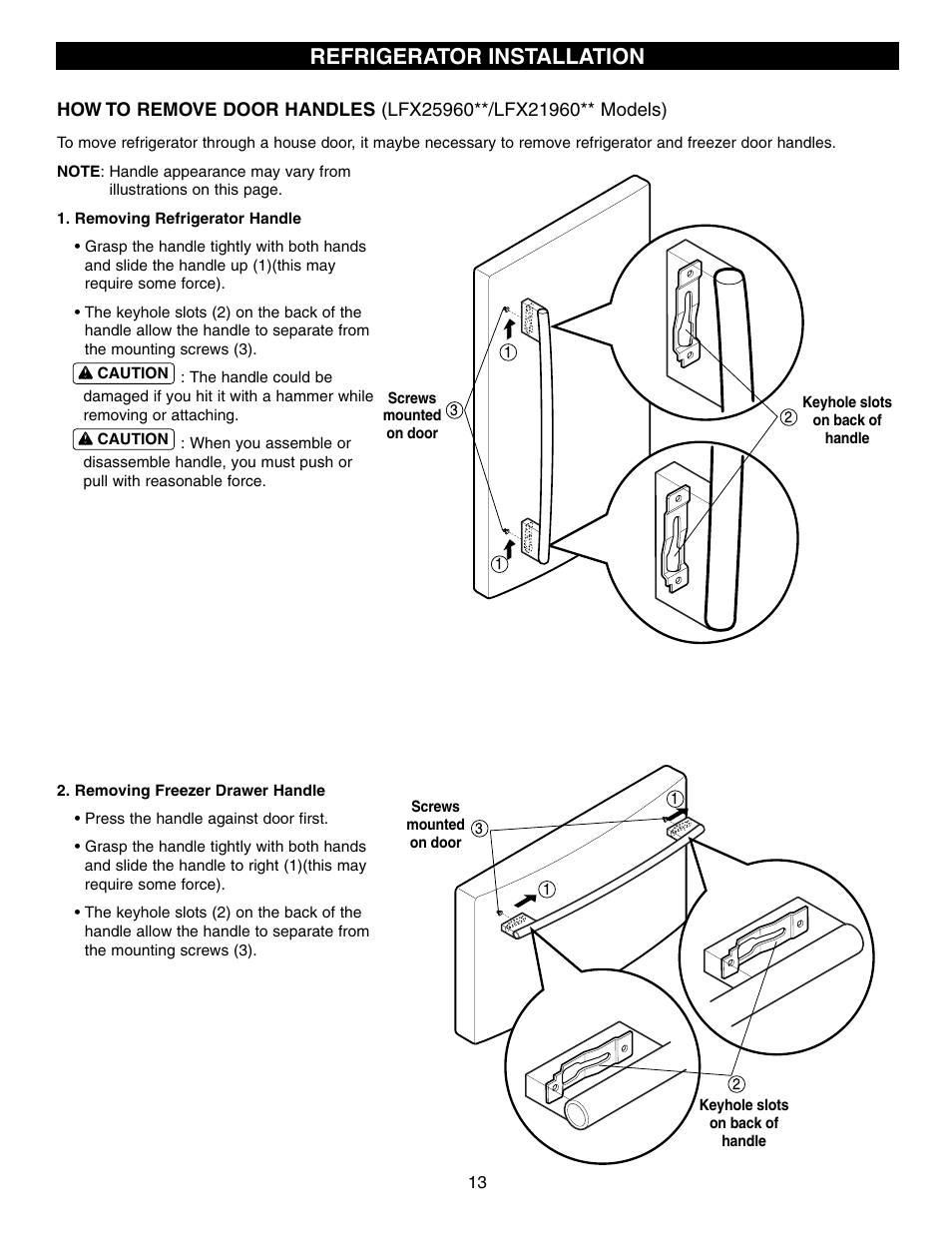 Refrigerator installation | LG LFX25960ST User Manual | Page 13 / 44