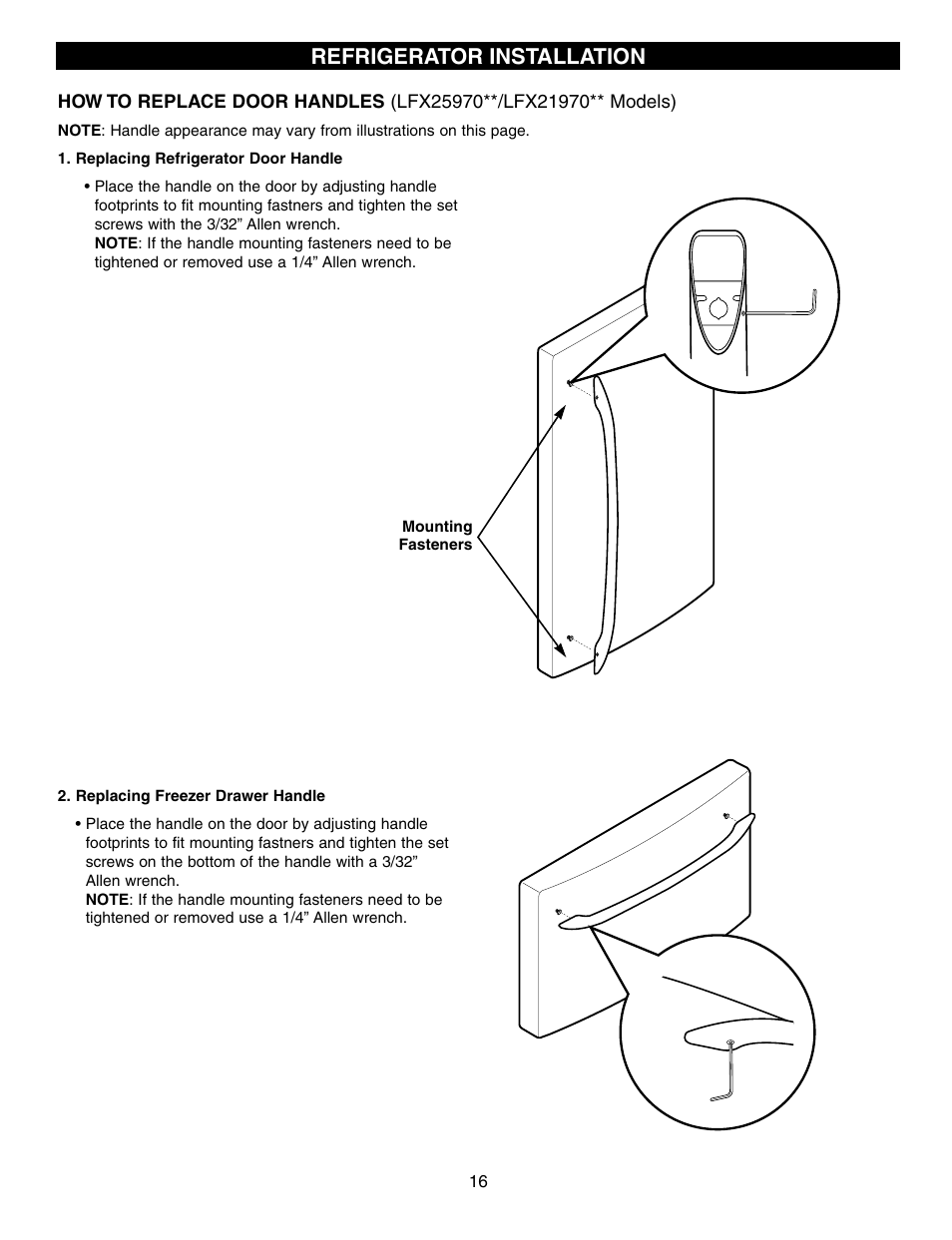 Refrigerator installation | LG LFX25960ST User Manual | Page 16 / 44