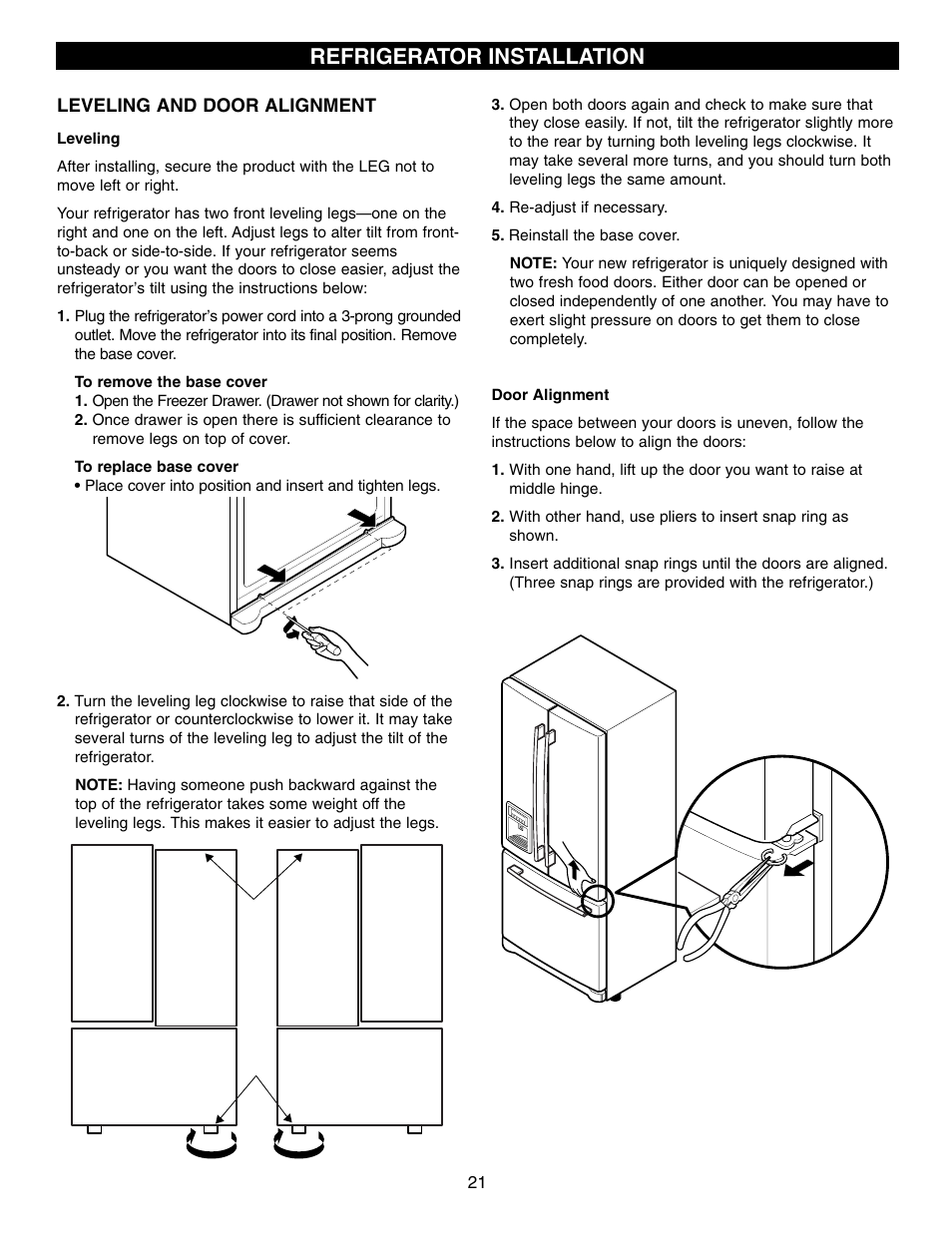 Refrigerator installation | LG LFX25960ST User Manual | Page 21 / 44