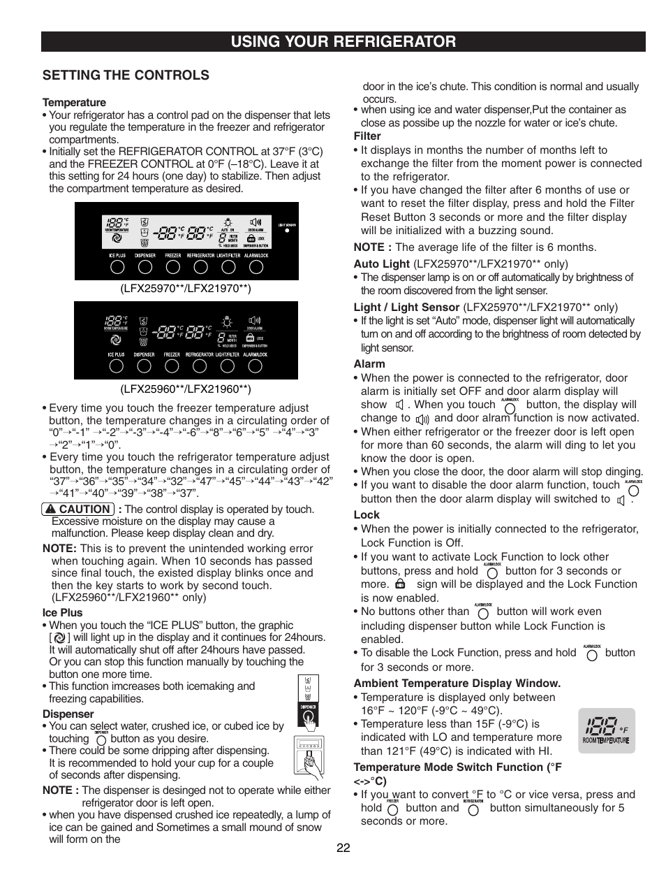 Using your refrigerator | LG LFX25960ST User Manual | Page 22 / 44