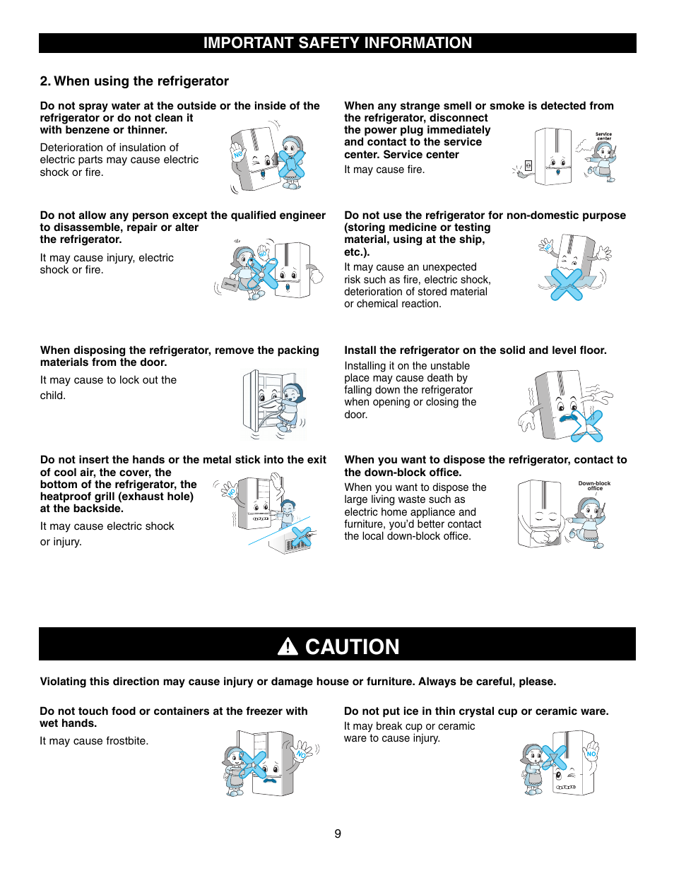 Caution, Important safety information | LG LFX25960ST User Manual | Page 9 / 44