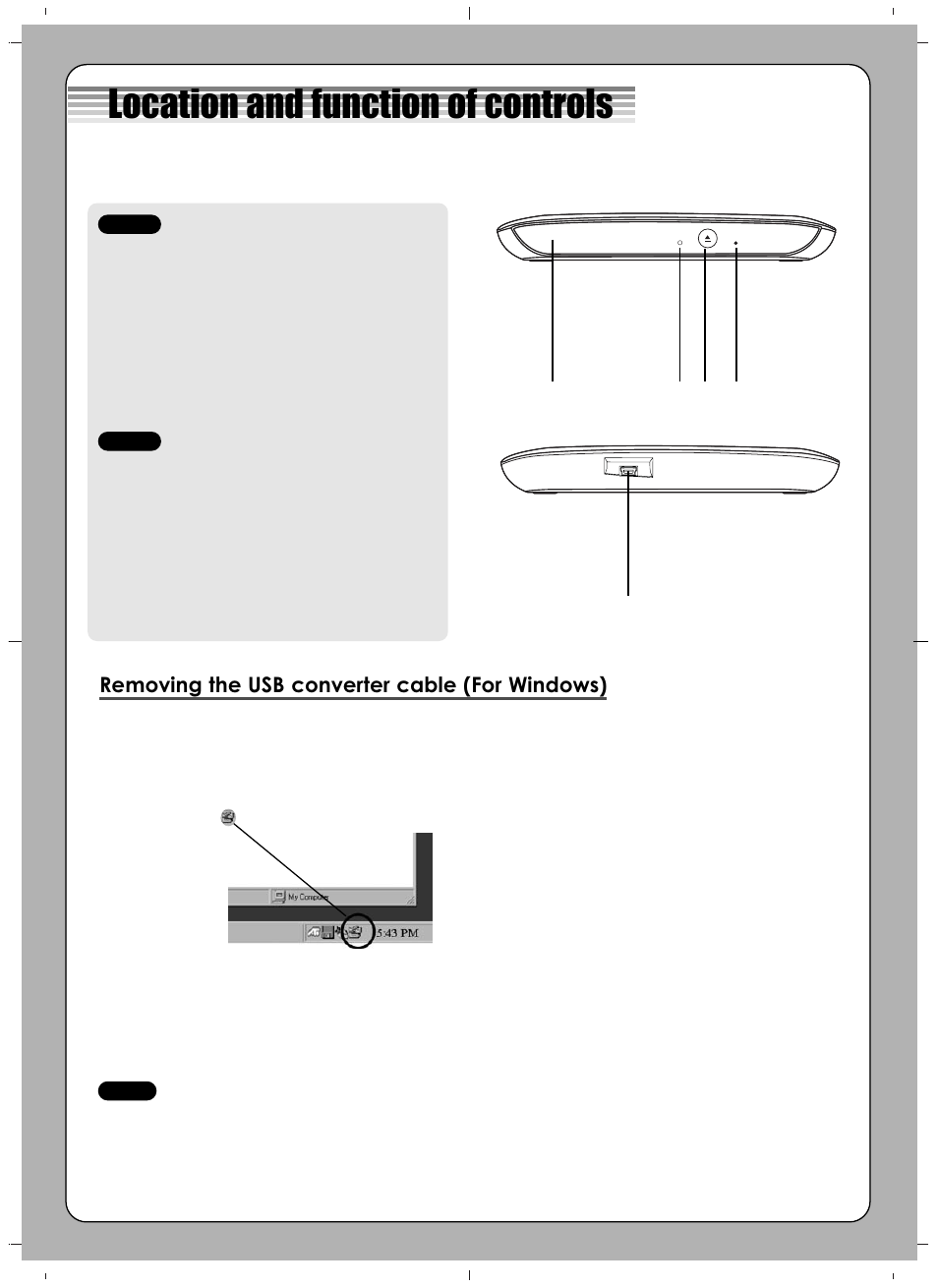 Location and function of controls, Removing the usb converter cable (for windows) | LG BP40NS20 User Manual | Page 2 / 4