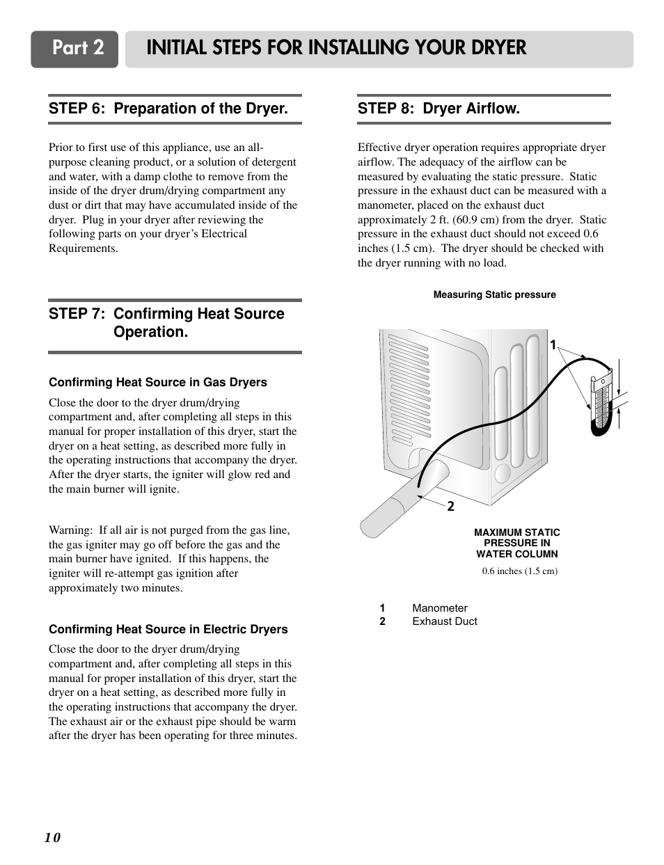 Part 2 initial steps for installing your dryer | LG TD-V10020E User Manual | Page 11 / 60
