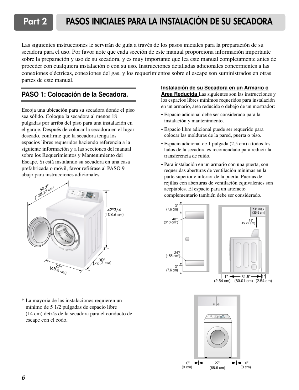 Paso 1: colocación de la secadora | LG TD-V10020E User Manual | Page 36 / 60