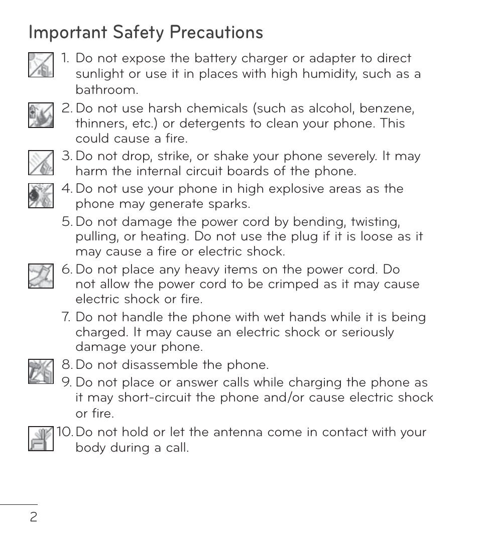 Important safety precautions | LG LGL75C User Manual | Page 2 / 48