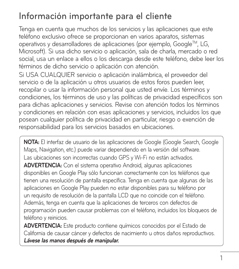 Información importante para el cliente | LG LGL75C User Manual | Page 23 / 48