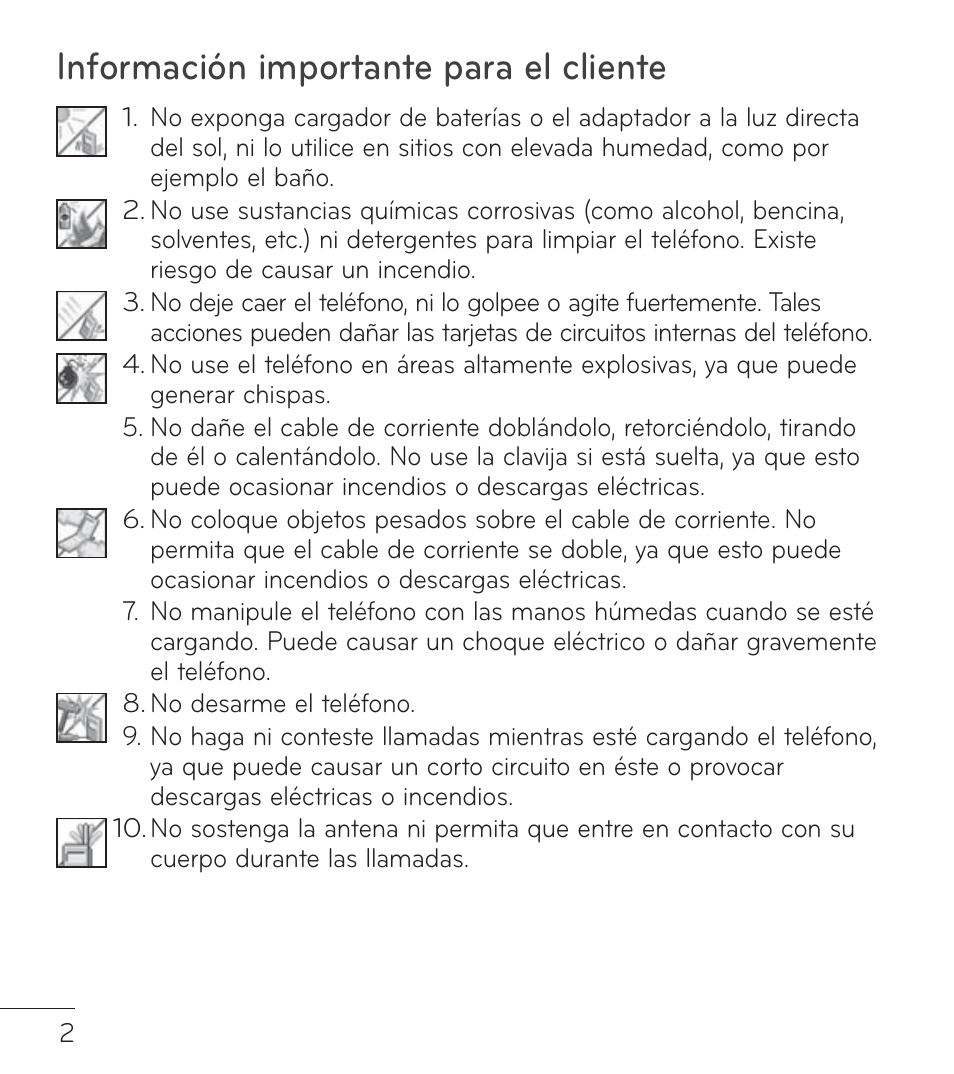 Información importante para el cliente | LG LGL75C User Manual | Page 24 / 48