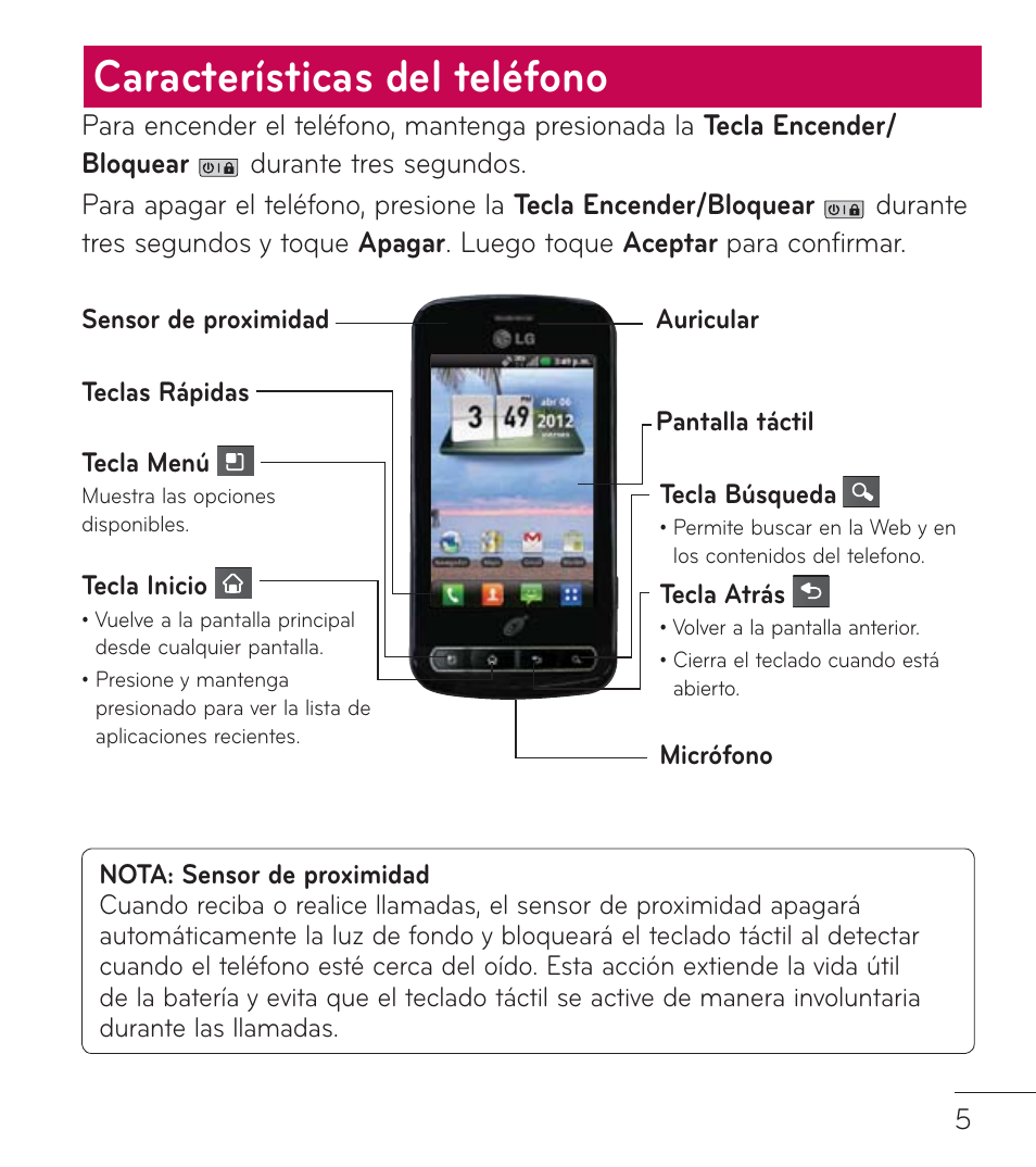 Características del teléfono | LG LGL75C User Manual | Page 27 / 48