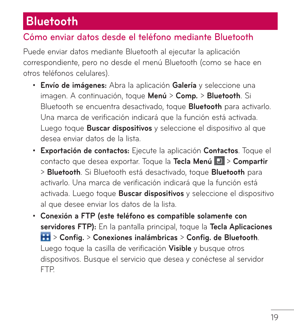 Bluetooth | LG LGL75C User Manual | Page 41 / 48