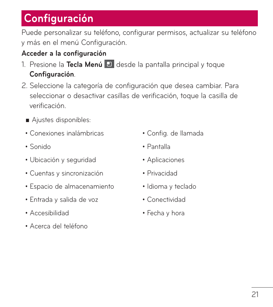 Conﬁguración | LG LGL75C User Manual | Page 43 / 48