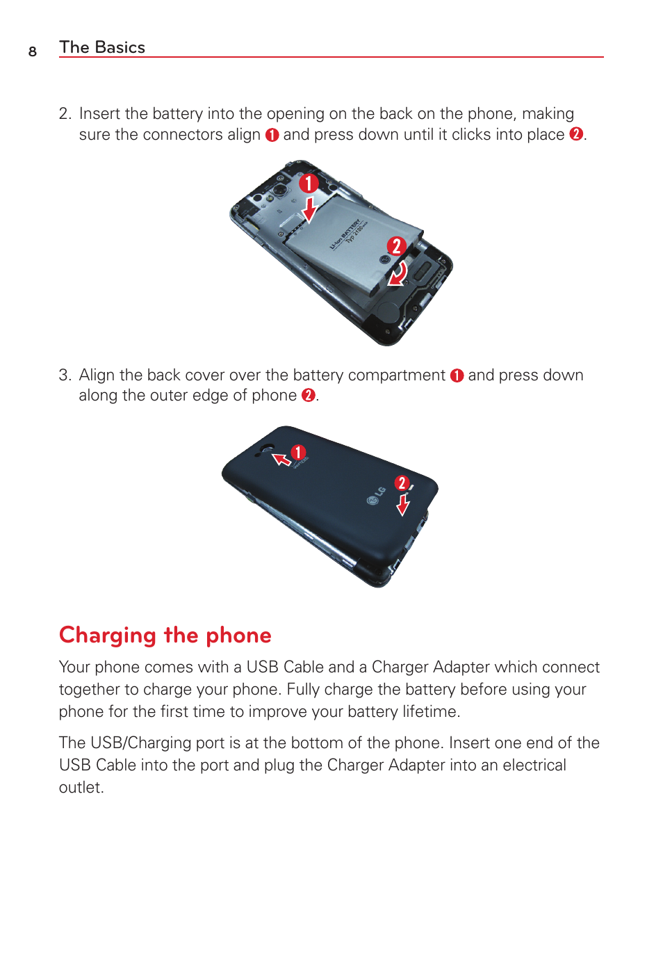 Charging the phone | LG LGVS450PP User Manual | Page 10 / 133