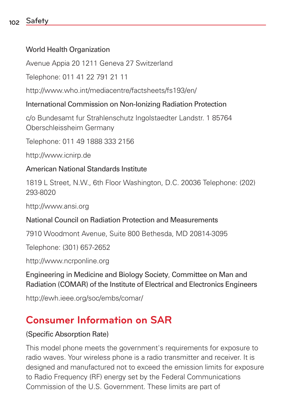 Consumer information on sar | LG LGVS450PP User Manual | Page 104 / 133